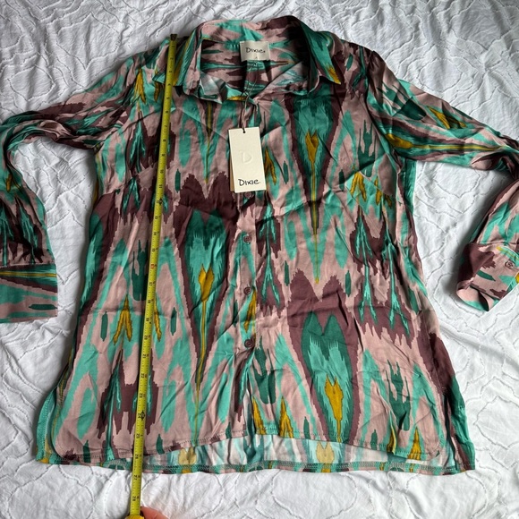 Dixie Multicolor Pink Blue Patterned Button Up Shirt Blouse - Picture 5 of 7